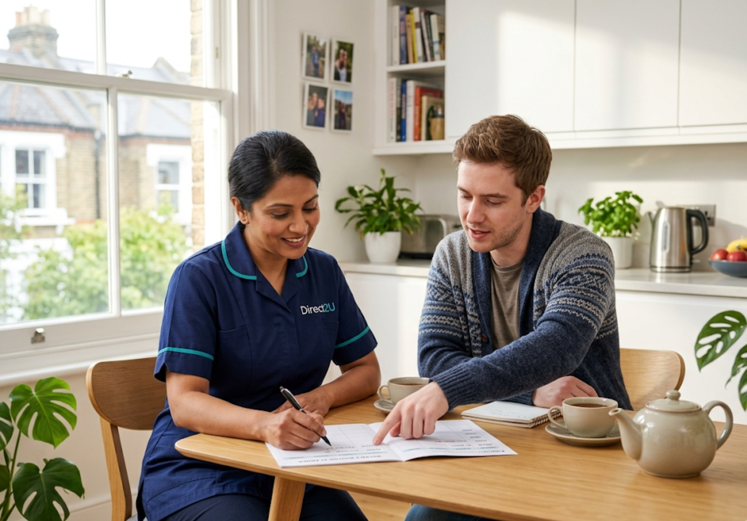Direct2U mental health support worker creating a weekly routine plan with a client — structured community mental health support in Enfield, North London
